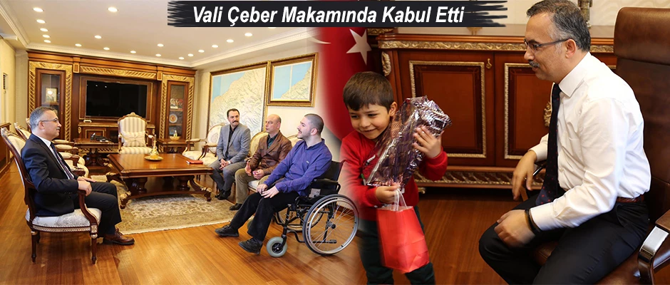 Vali Kemal Çeber, Minik Barış ve Babasını Makamında Kabul Etti
