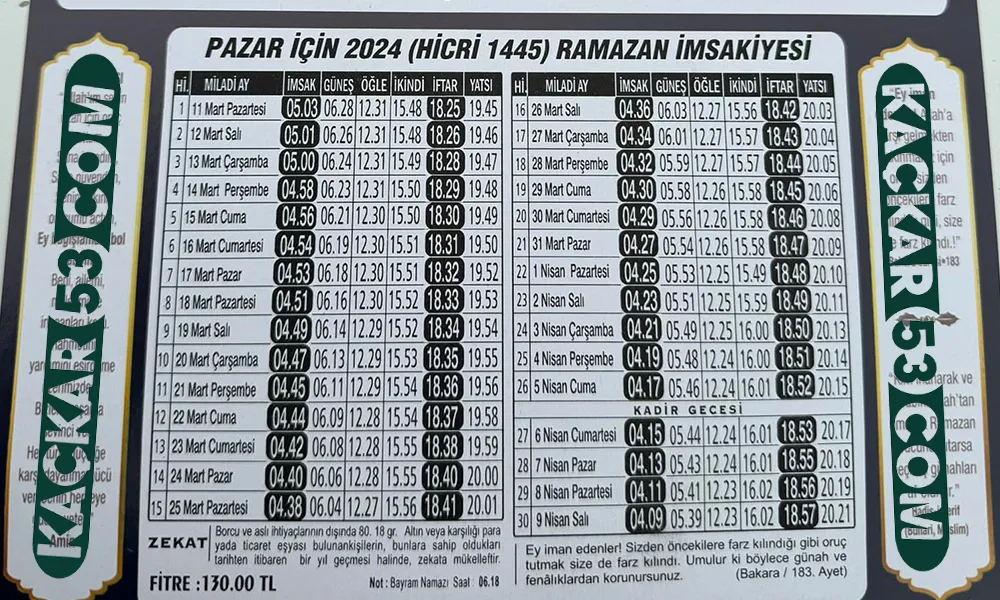 Pazar İlçesi İmsakiye