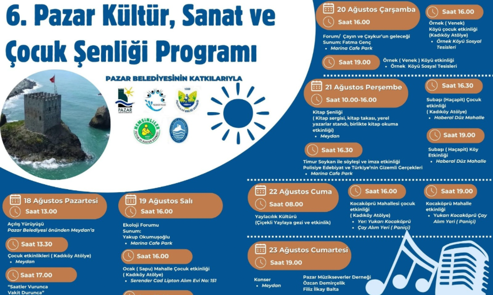 6. Pazar Kültür, Sanat ve Çocuk Şenliği Başlıyor