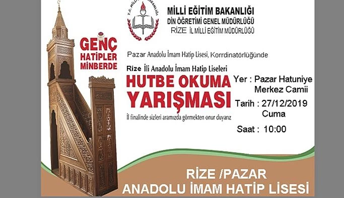 “Genç Hatipler Minberde” Hutbe Okuma Yarışması Rize Pazar’da Başlıyor.