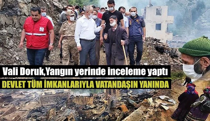 YANGIN BÖLGESİNDE İNCELEMELERDE BULUNDU