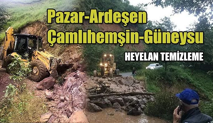 Rize’de Heyelan temizleme çalışmaları