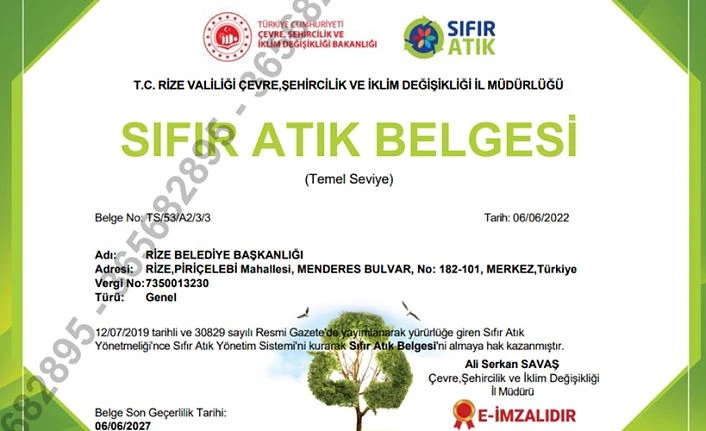 “SIFIR ATIK BELGESİ” VERİLDİ