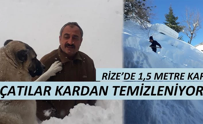 Rize de çatılar kardan temizleniyor