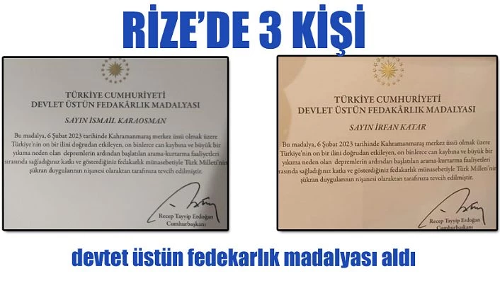 Rize’den 3 kişiye ödül